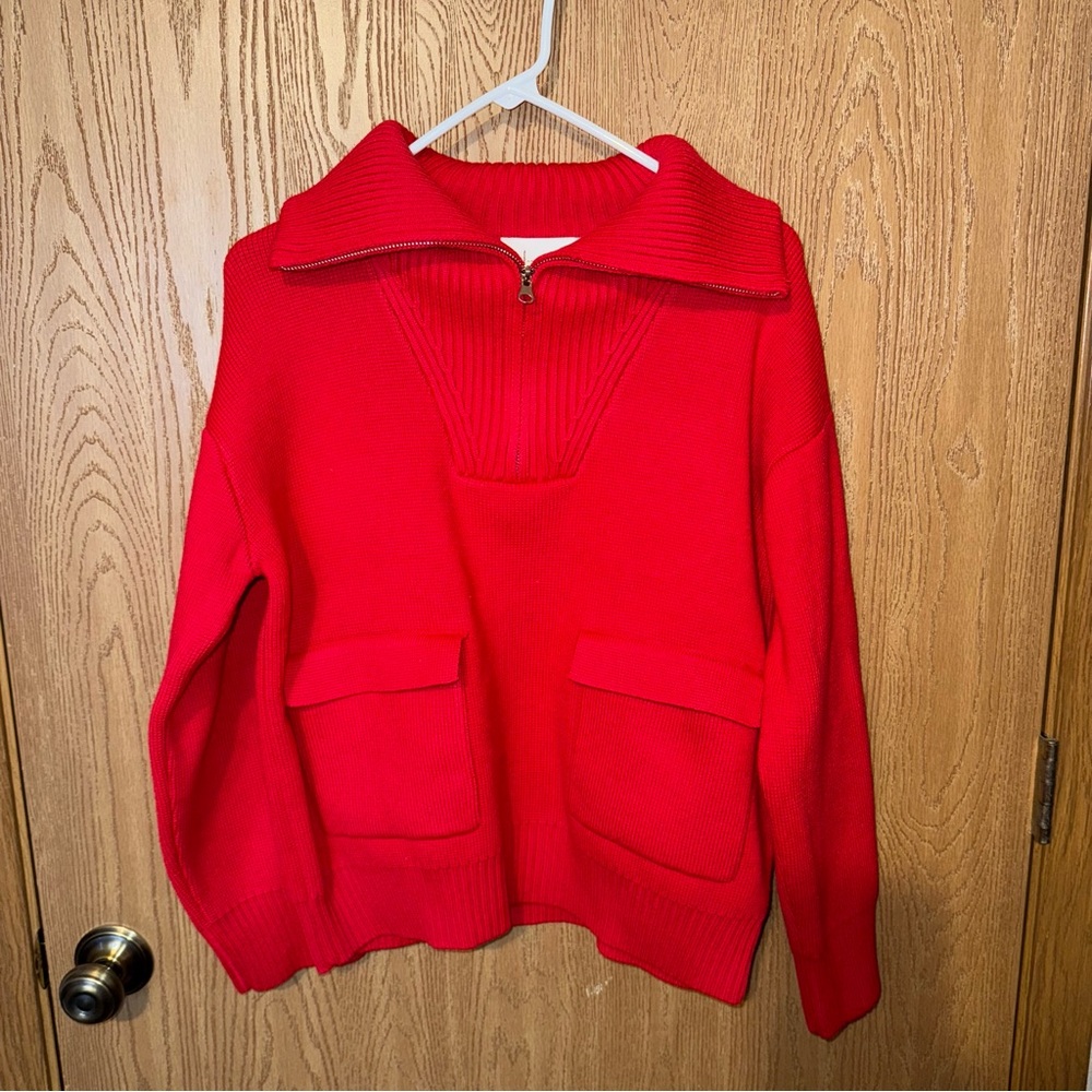 Anthropologie Red Cowl Neck Sweater